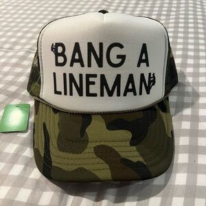 Camo “Bang a Lineman” custom trucker hat